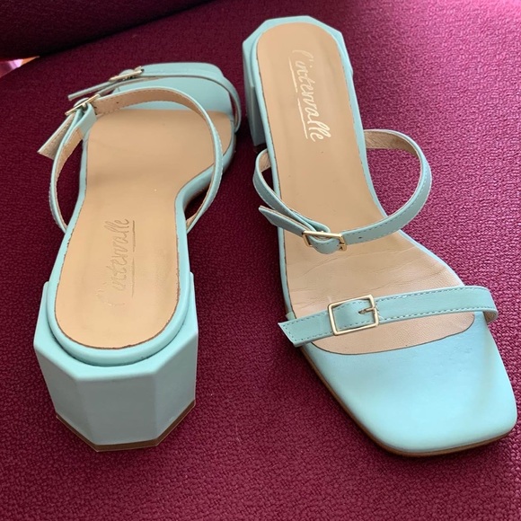 Intervalle Mint green double strap buckle sandals with geometric heel EU 38 - Picture 3 of 4